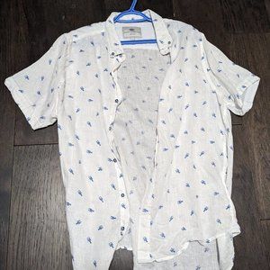 Men's Button Up Linen Shirt with Lobsters
